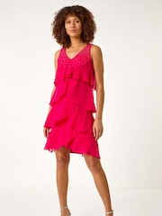 Roman Pink Embellished Hotfix Tiered Chiffon Dress - Image 2 of 5