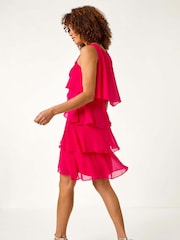 Roman Pink Embellished Hotfix Tiered Chiffon Dress - Image 3 of 5