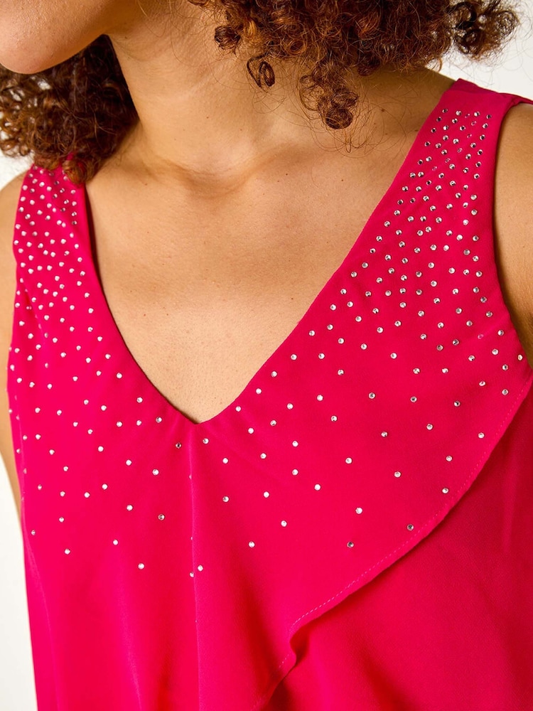 Roman Pink Embellished Hotfix Tiered Chiffon Dress - Image 5 of 5
