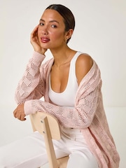 Roman Pink Shimmer Texture Slouch Stitch Cardigan - Image 1 of 5