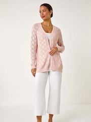Roman Pink Shimmer Texture Slouch Stitch Cardigan - Image 2 of 5