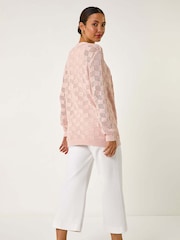 Roman Pink Shimmer Texture Slouch Stitch Cardigan - Image 3 of 5