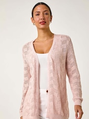 Roman Pink Shimmer Texture Slouch Stitch Cardigan - Image 4 of 5