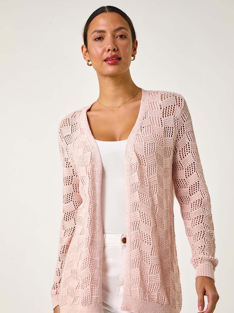 Roman Pink Shimmer Texture Slouch Stitch Cardigan - Image 4 of 5