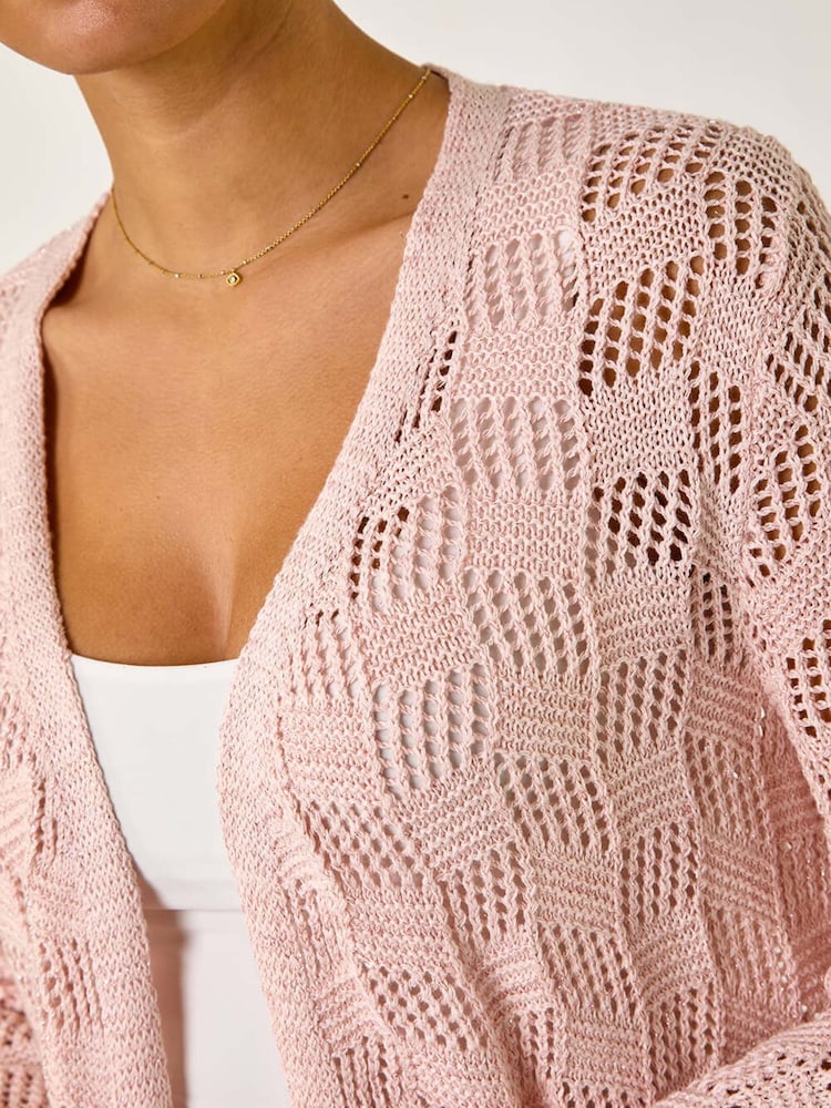 Roman Pink Shimmer Texture Slouch Stitch Cardigan - Image 5 of 5
