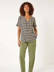 Roman Black Abstract Print V-Neck Tunic Top - Image 2 of 5