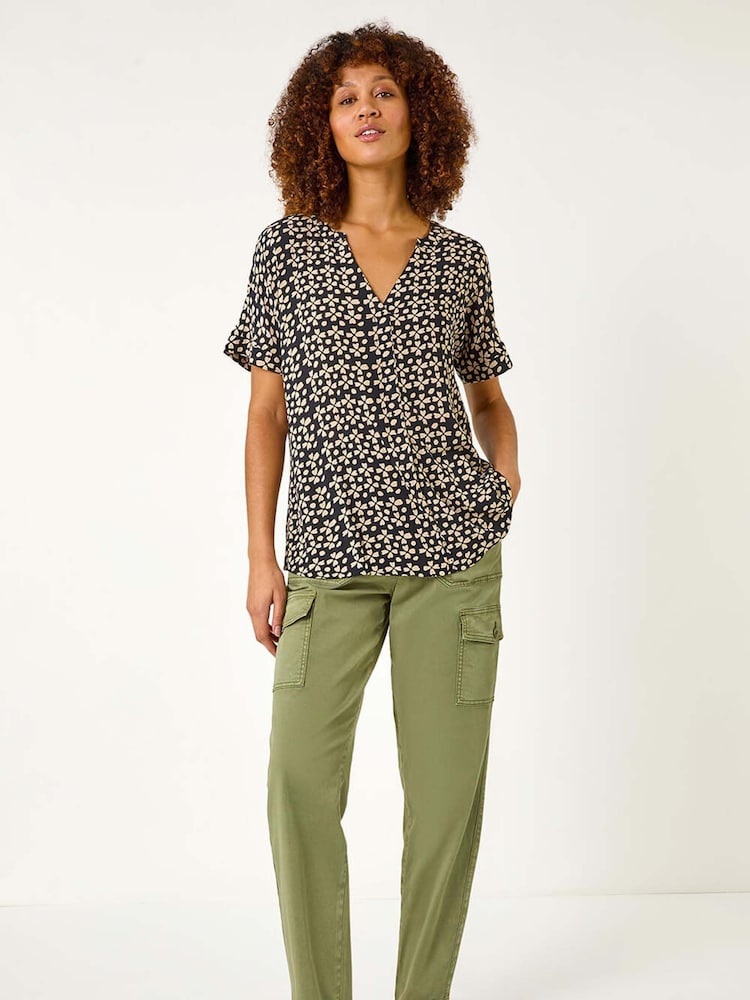 Roman Black Abstract Print V-Neck Tunic Top - Image 2 of 5