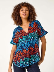 Roman Blue Abstract Spot Print Tunic - Image 4 of 5