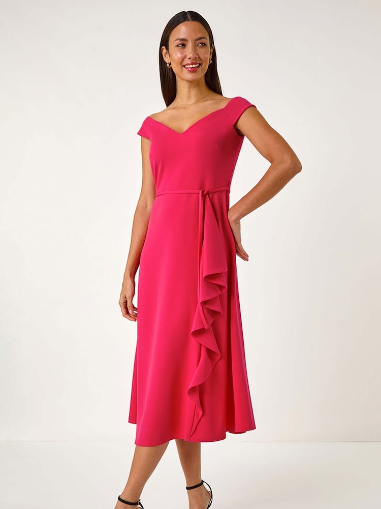 Roman Pink Bardot Ruffle Wrap Dress - Image 1 of 5