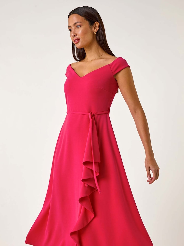 Roman Pink Bardot Ruffle Wrap Dress - Image 2 of 5