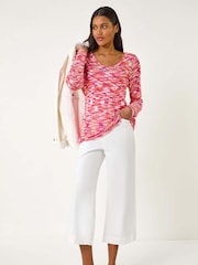 Roman Pink Spacedye V-Neck Knit Jumper - Image 2 of 5