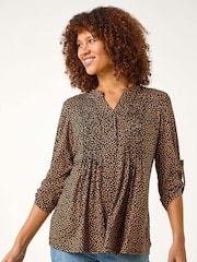 Roman Black Spot Print V-Neck Stretch Shirt - Image 1 of 5