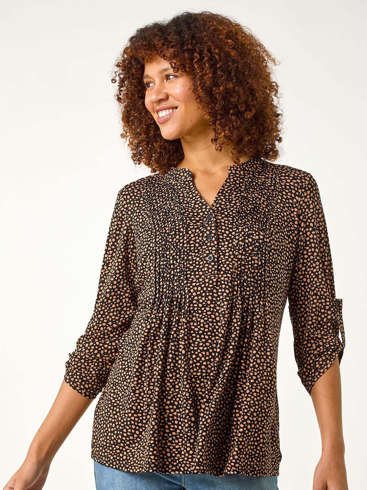Roman Black Spot Print V-Neck Stretch Shirt - Image 1 of 5