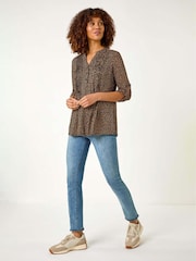 Roman Black Spot Print V-Neck Stretch Shirt - Image 2 of 5