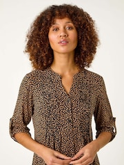 Roman Black Spot Print V-Neck Stretch Shirt - Image 4 of 5