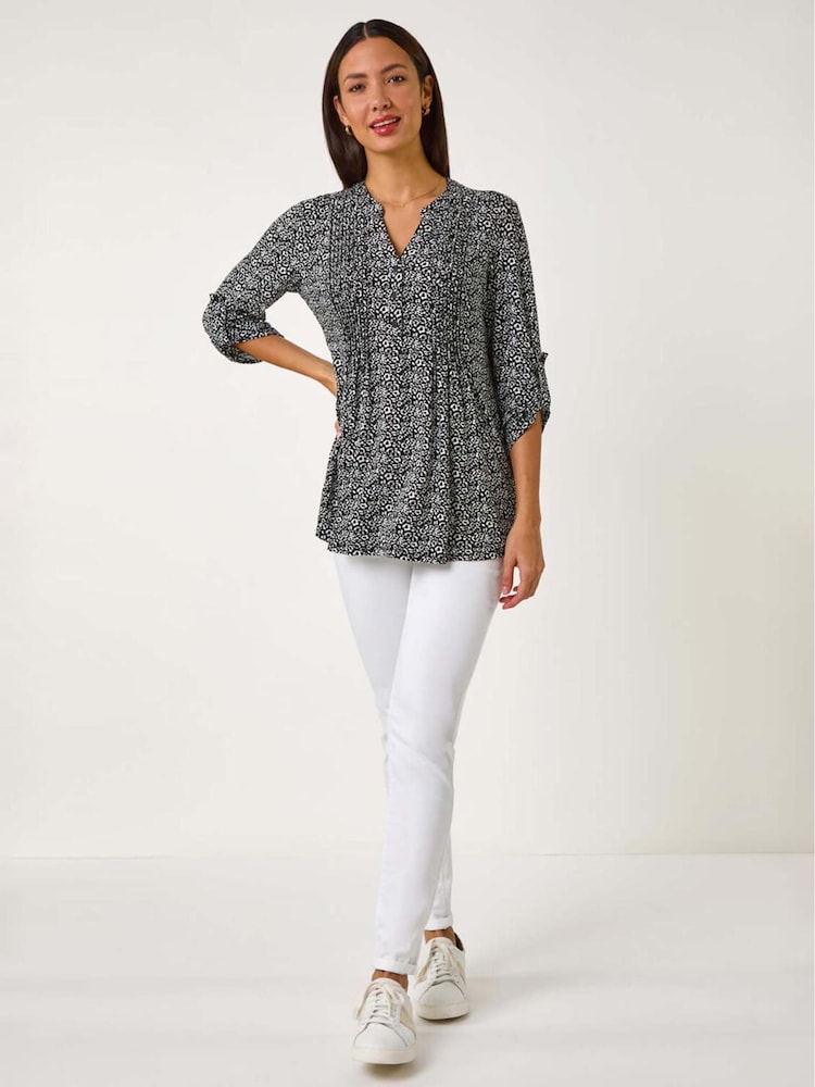 Roman Black Animal Print Pintuck Shirt - Image 2 of 5