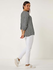 Roman Black Animal Print Pintuck Shirt - Image 3 of 5
