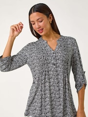 Roman Black Animal Print Pintuck Shirt - Image 4 of 5