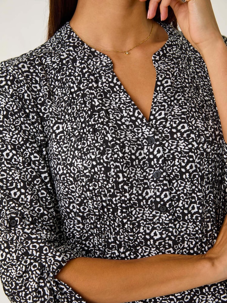 Roman Black Animal Print Pintuck Shirt - Image 5 of 5