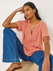 Roman Orange Abstract Print Tunic Top - Image 1 of 5