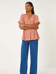 Roman Orange Abstract Print Tunic Top - Image 2 of 5