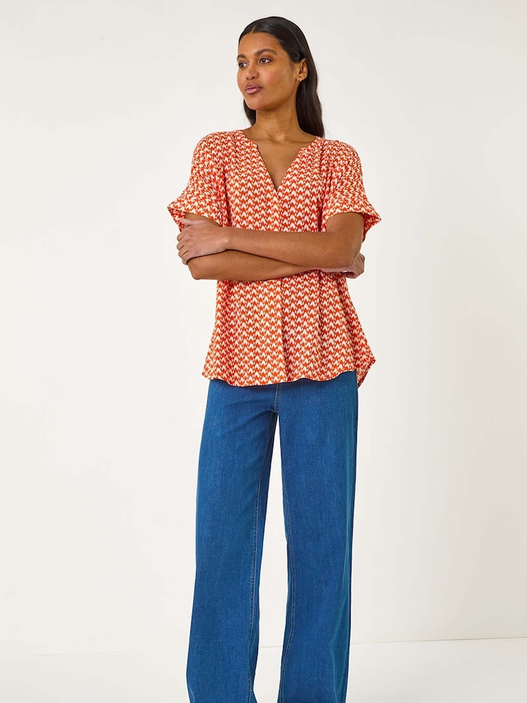 Roman Orange Abstract Print Tunic Top - Image 2 of 5