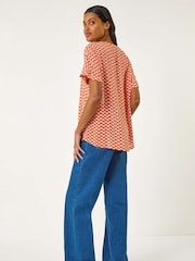 Roman Orange Abstract Print Tunic Top - Image 3 of 5