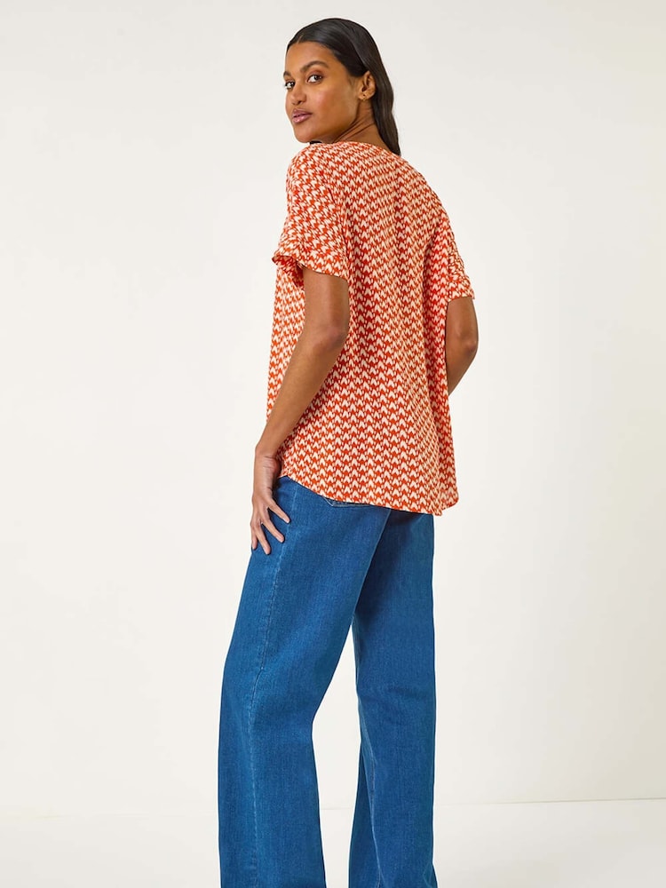 Roman Orange Abstract Print Tunic Top - Image 3 of 5