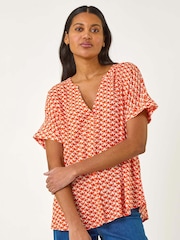 Roman Orange Abstract Print Tunic Top - Image 4 of 5