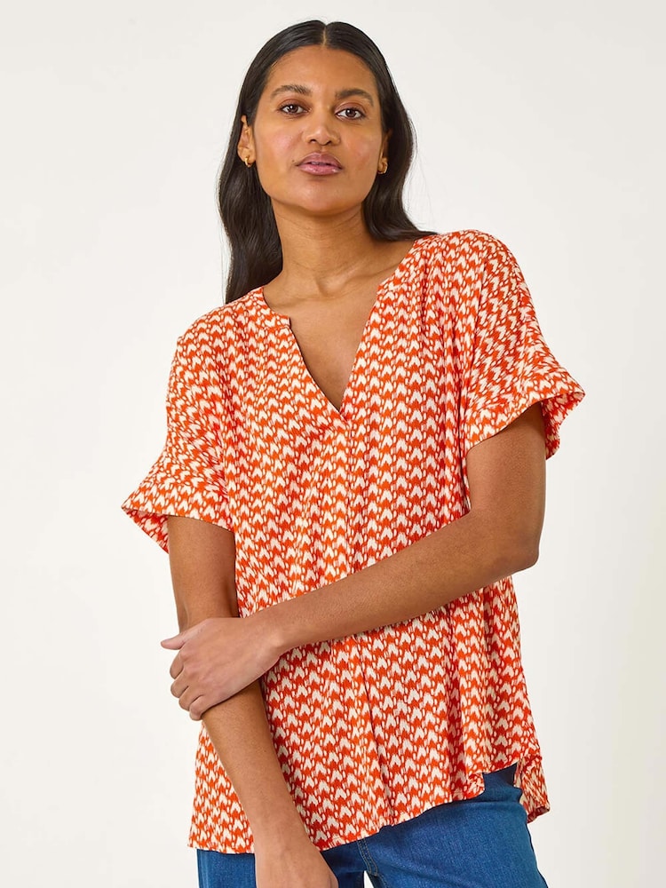 Roman Orange Abstract Print Tunic Top - Image 4 of 5