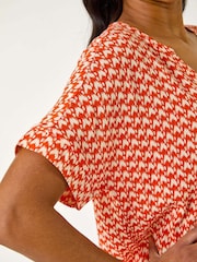 Roman Orange Abstract Print Tunic Top - Image 5 of 5