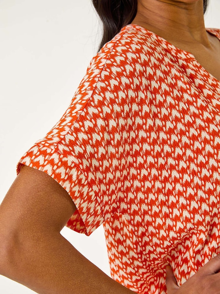 Roman Orange Abstract Print Tunic Top - Image 5 of 5