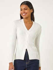Roman White Cable Split Knit Jumper - Image 1 of 5