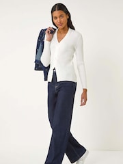 Roman White Cable Split Knit Jumper - Image 2 of 5
