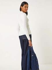 Roman White Cable Split Knit Jumper - Image 3 of 5