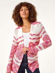 Roman Pink Colour Block Spacedye Knit Cardigan - Image 1 of 5