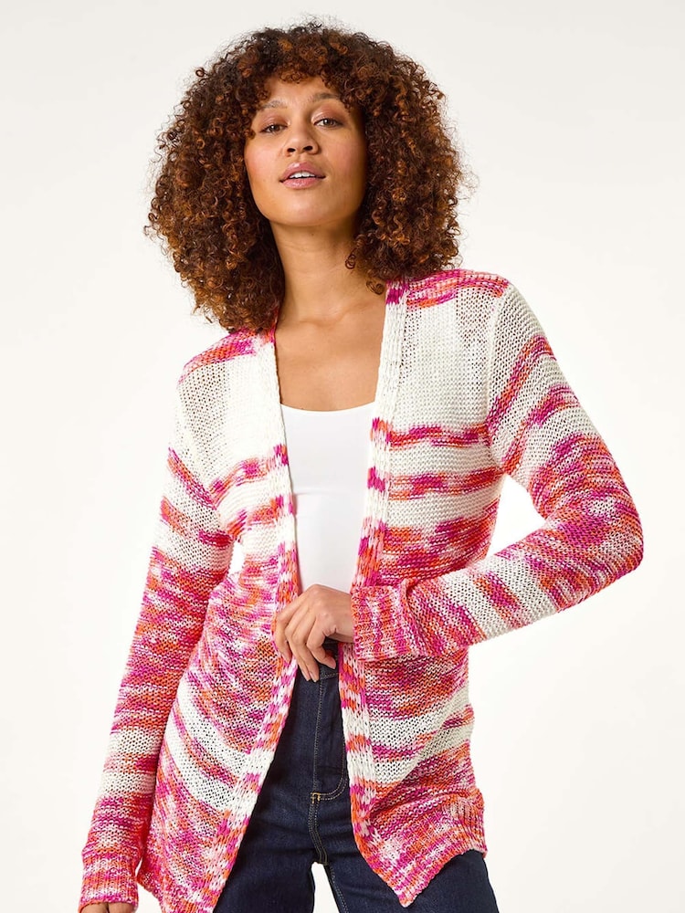 Roman Pink Colour Block Spacedye Knit Cardigan - Image 1 of 5