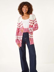 Roman Pink Colour Block Spacedye Knit Cardigan - Image 2 of 5