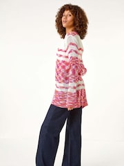 Roman Pink Colour Block Spacedye Knit Cardigan - Image 3 of 5