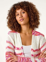 Roman Pink Colour Block Spacedye Knit Cardigan - Image 4 of 5