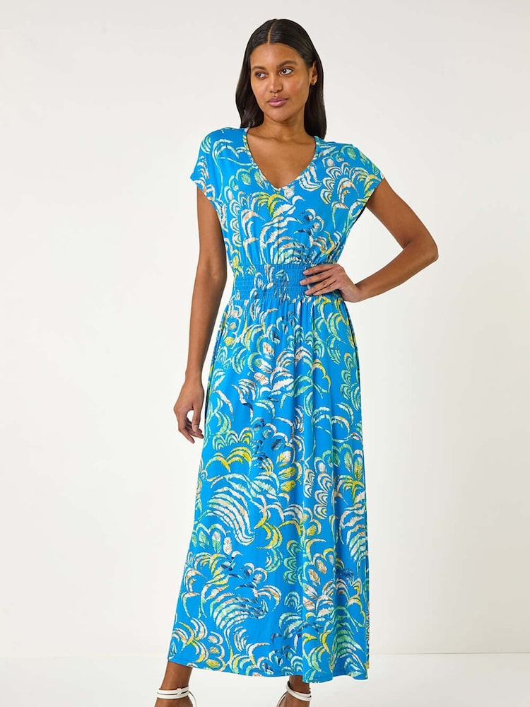 Roman Blue Abstract Ruched Maxi Dress - Image 2 of 5