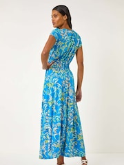 Roman Blue Abstract Ruched Maxi Dress - Image 3 of 5