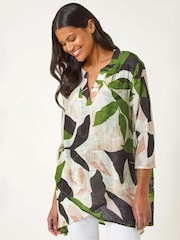 Roman Leaf Green Floral Print Pleat Front Top - Image 1 of 5