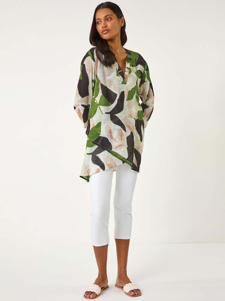Roman Leaf Green Floral Print Pleat Front Top - Image 2 of 5