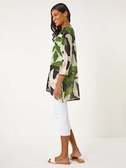 Roman Leaf Green Floral Print Pleat Front Top - Image 3 of 5