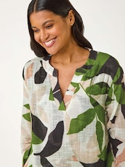Roman Leaf Green Floral Print Pleat Front Top - Image 4 of 5