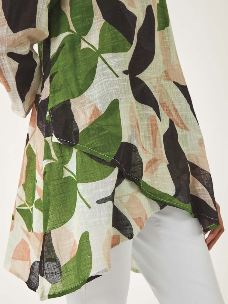 Roman Leaf Green Floral Print Pleat Front Top - Image 5 of 5