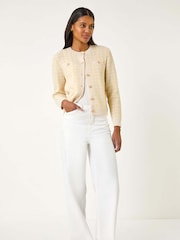 Roman Yellow Check Textured Button Knit Cardigan - Image 2 of 5