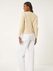 Roman Yellow Check Textured Button Knit Cardigan - Image 3 of 5