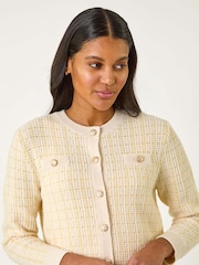 Roman Yellow Check Textured Button Knit Cardigan - Image 4 of 5